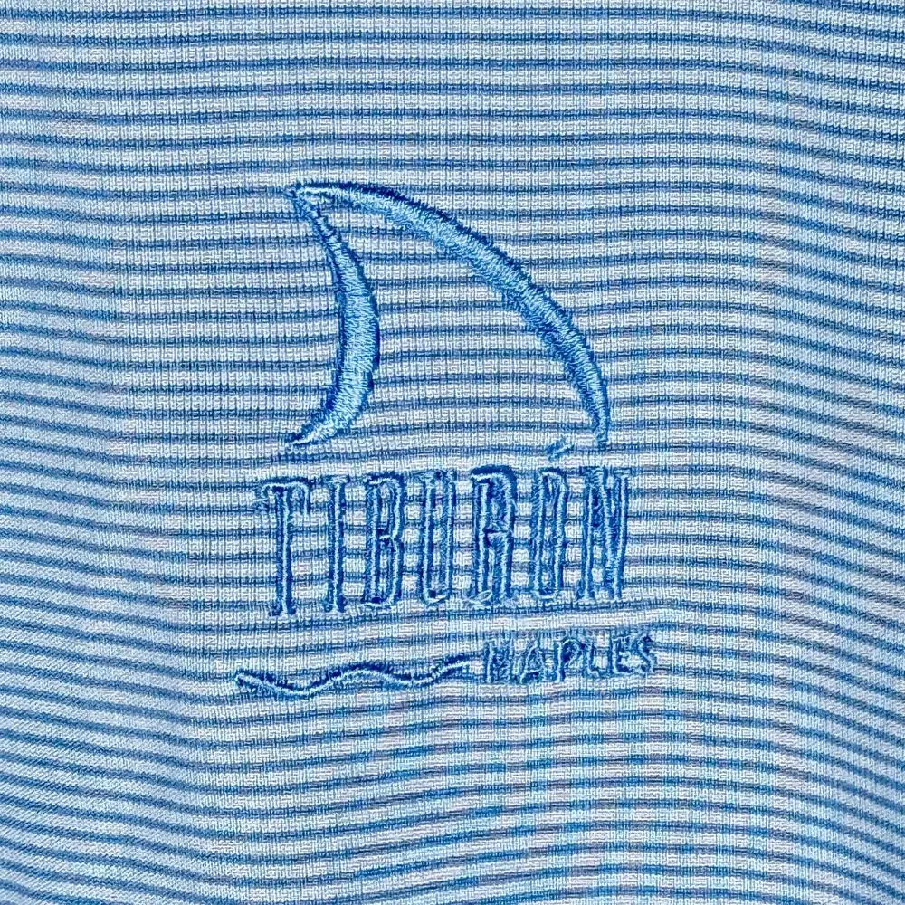 Adidas Climacool Men's Large Blue Striped Tiburon Golf Club Naples S/S Polo